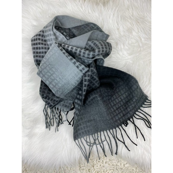 Fraas Cashmink Accessories - Fraas Cashmink Feel Gray Black Geometric Fringed Soft Winter Rectangle Scarf